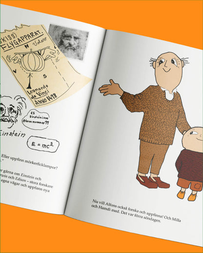 Illustration ur Alfons leker Einstein av Gunilla Bergström